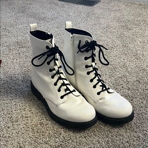 White Lace-Up Ankle Boots